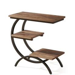 C-Shaped End Table, Industrial 3-Tier Side Table for Small Space
