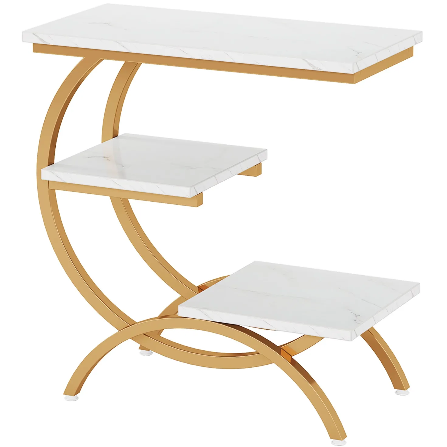 C-Shaped End Table, Industrial 3-Tier Side Table for Small Space