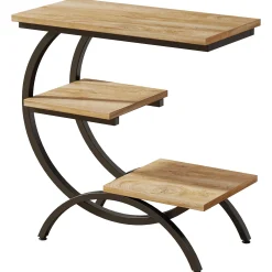 C-Shaped End Table, Industrial 3-Tier Side Table for Small Space
