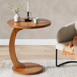 C-Shaped End Table, Round Sofa Side Table for Living Room