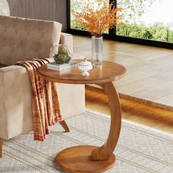 C-Shaped End Table, Round Sofa Side Table for Living Room