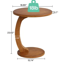 C-Shaped End Table, Round Sofa Side Table for Living Room