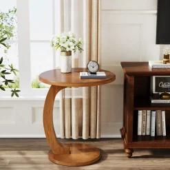 C-Shaped End Table, Round Sofa Side Table for Living Room