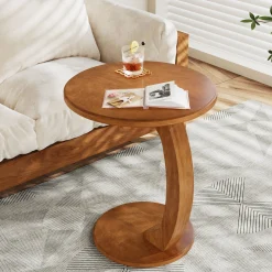 C-Shaped End Table, Round Sofa Side Table for Living Room