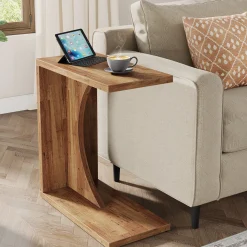 C-Shaped End Table, Sofa Side Table Couch Table for Small Space
