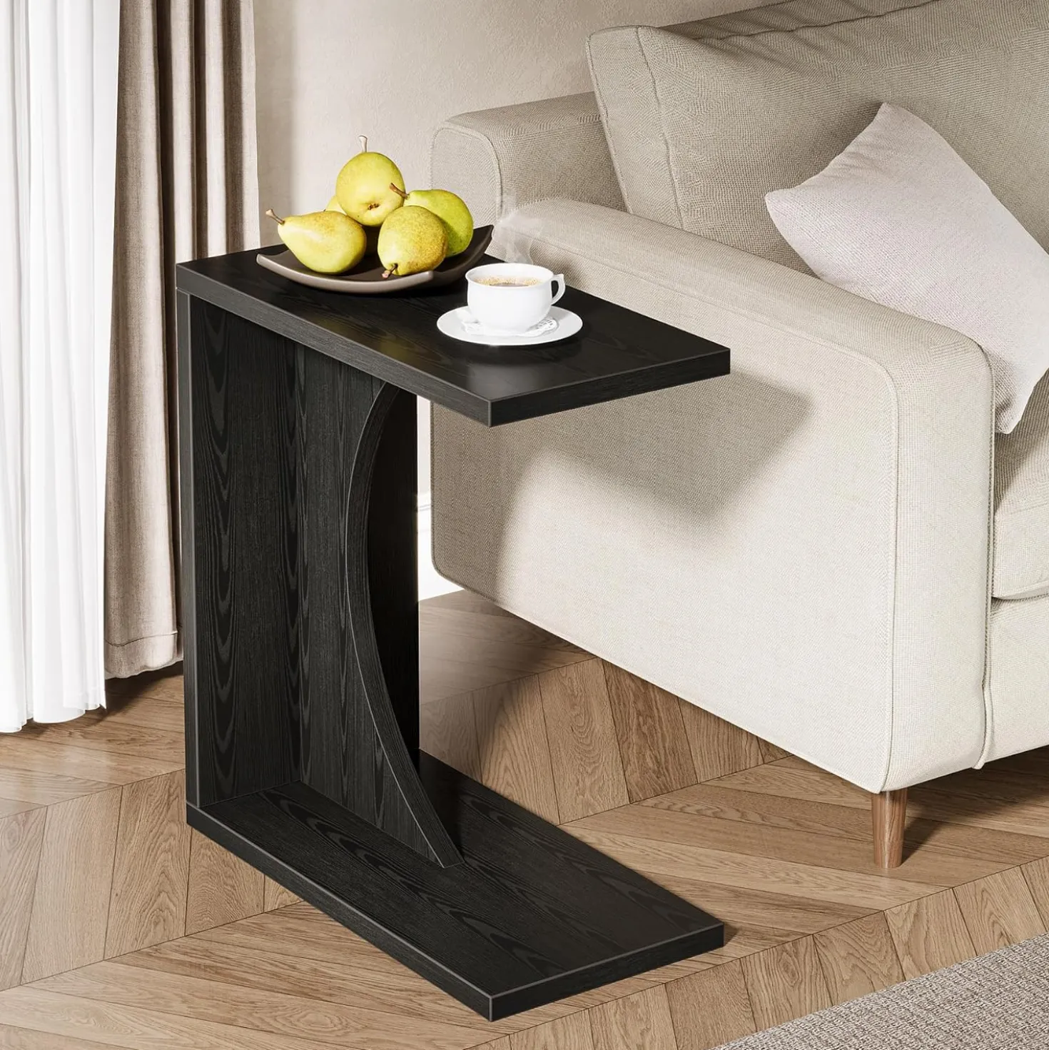 C-Shaped End Table, Sofa Side Table Couch Table for Small Space