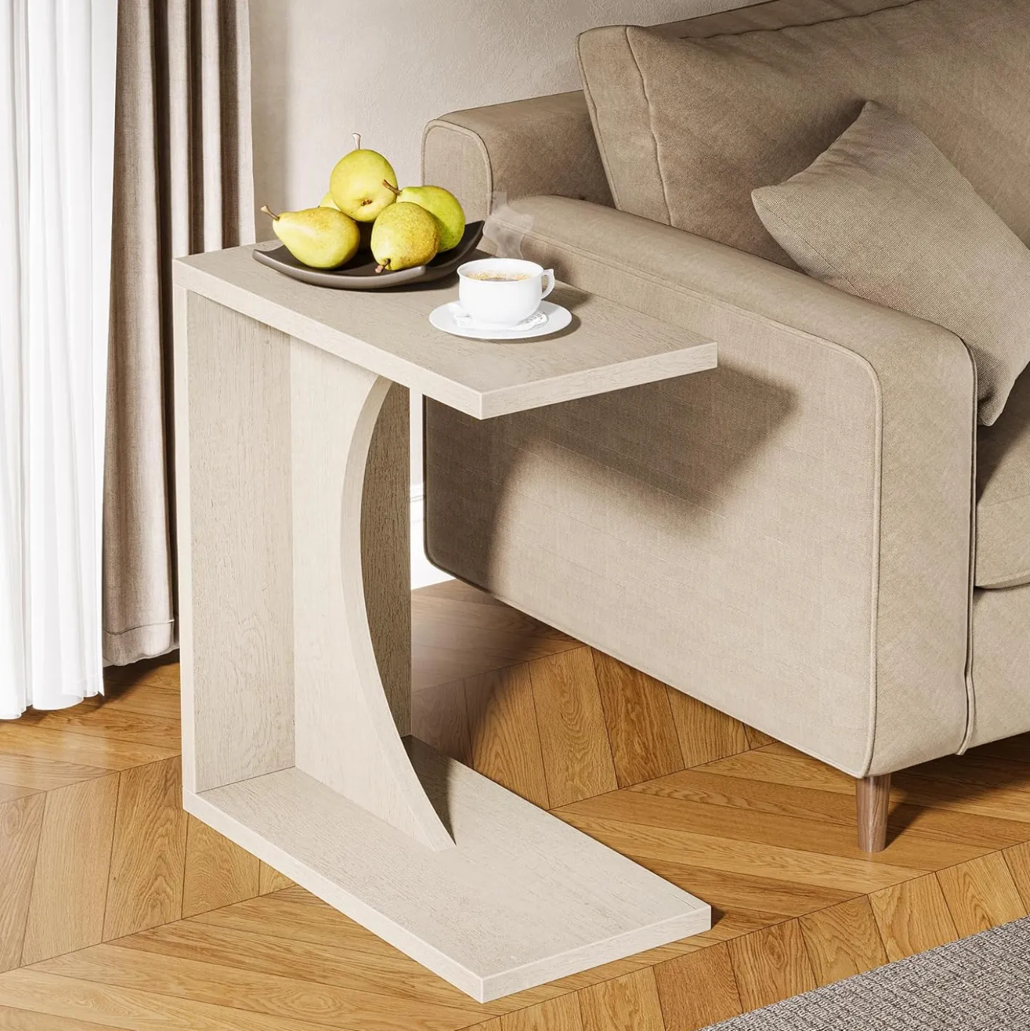 C-Shaped End Table, Sofa Side Table Couch Table for Small Space