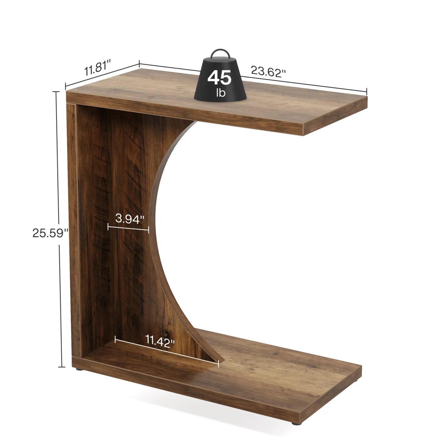 C-Shaped End Table, Sofa Side Table Couch Table for Small Space