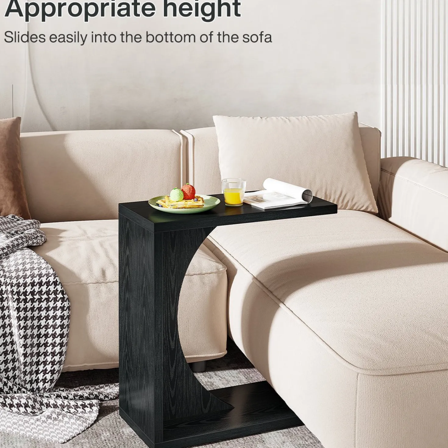 C-Shaped End Table, Sofa Side Table Couch Table for Small Space