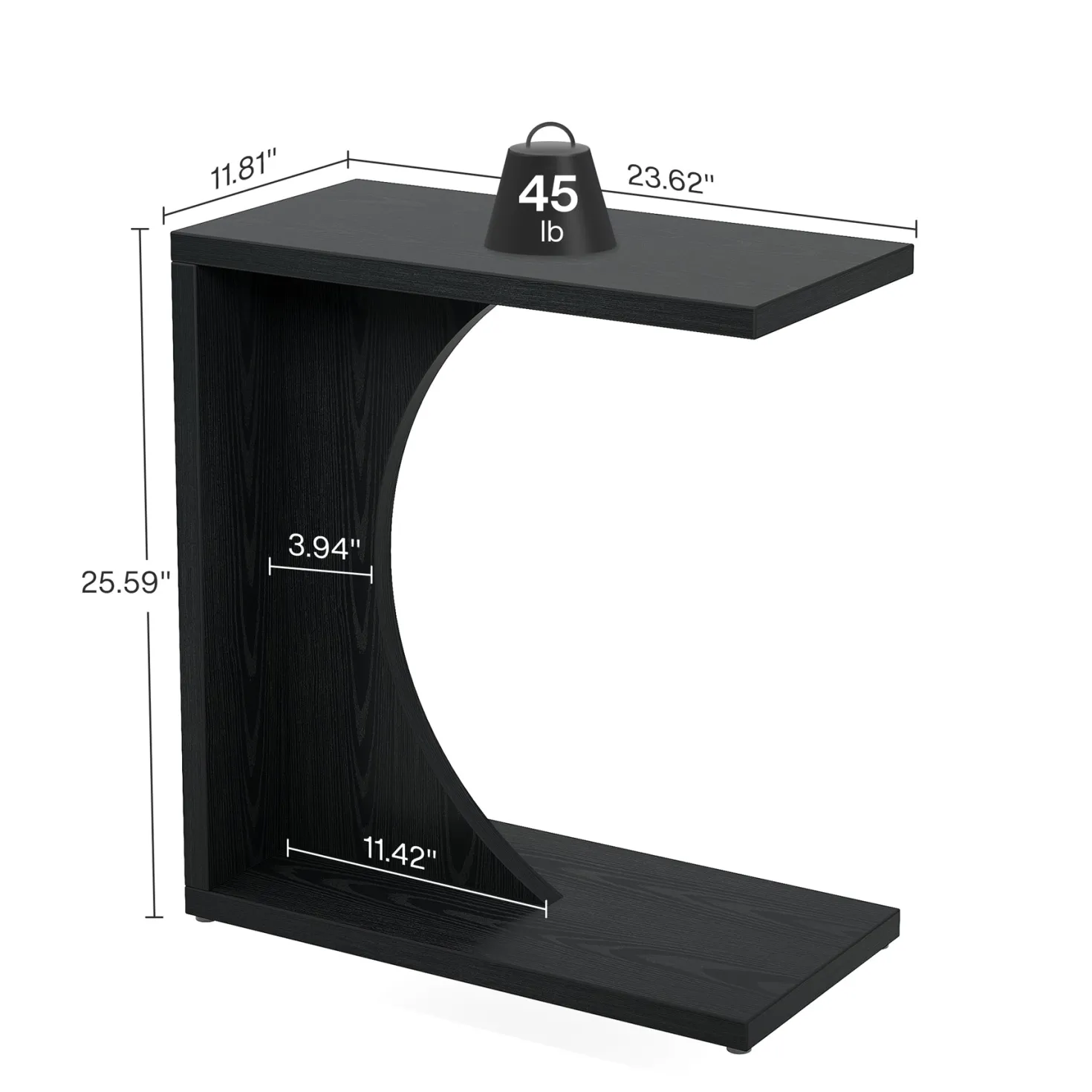 C-Shaped End Table, Sofa Side Table Couch Table for Small Space