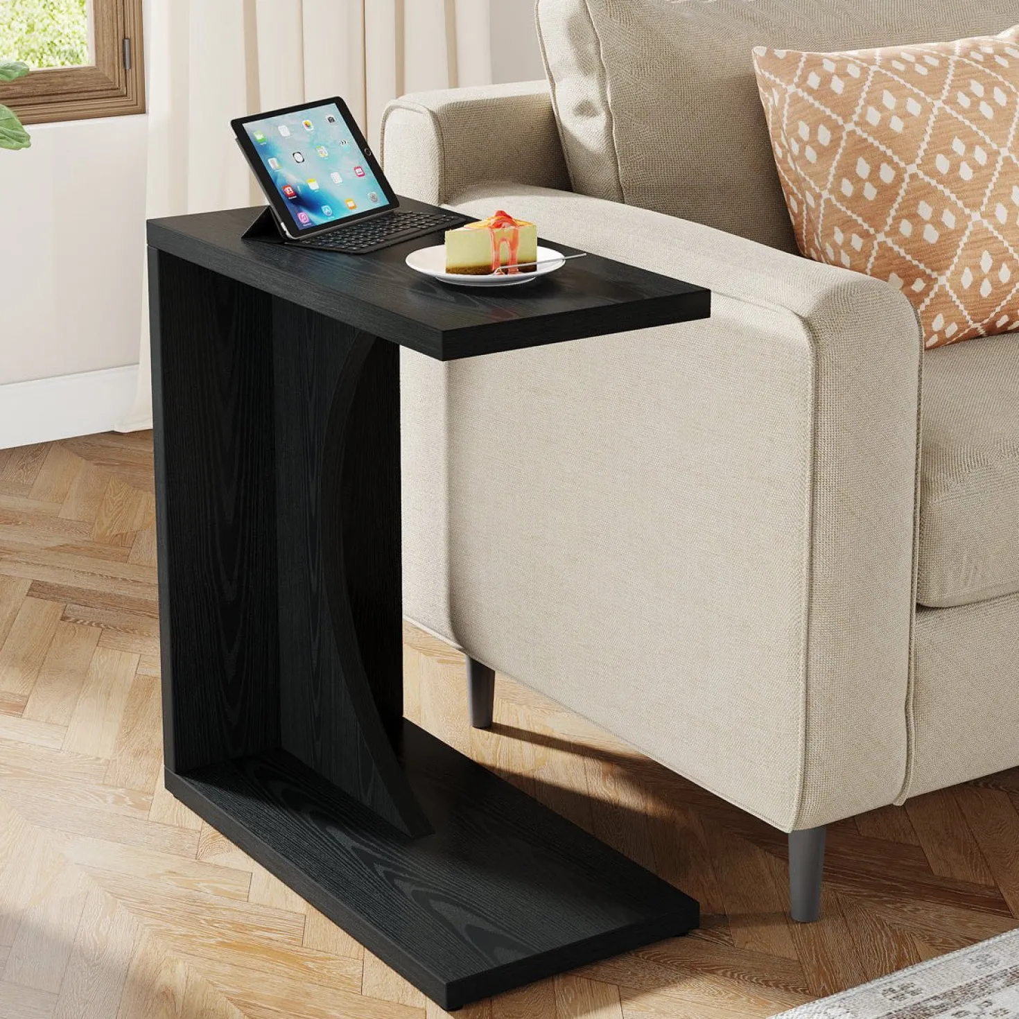 C-Shaped End Table, Sofa Side Table Couch Table for Small Space