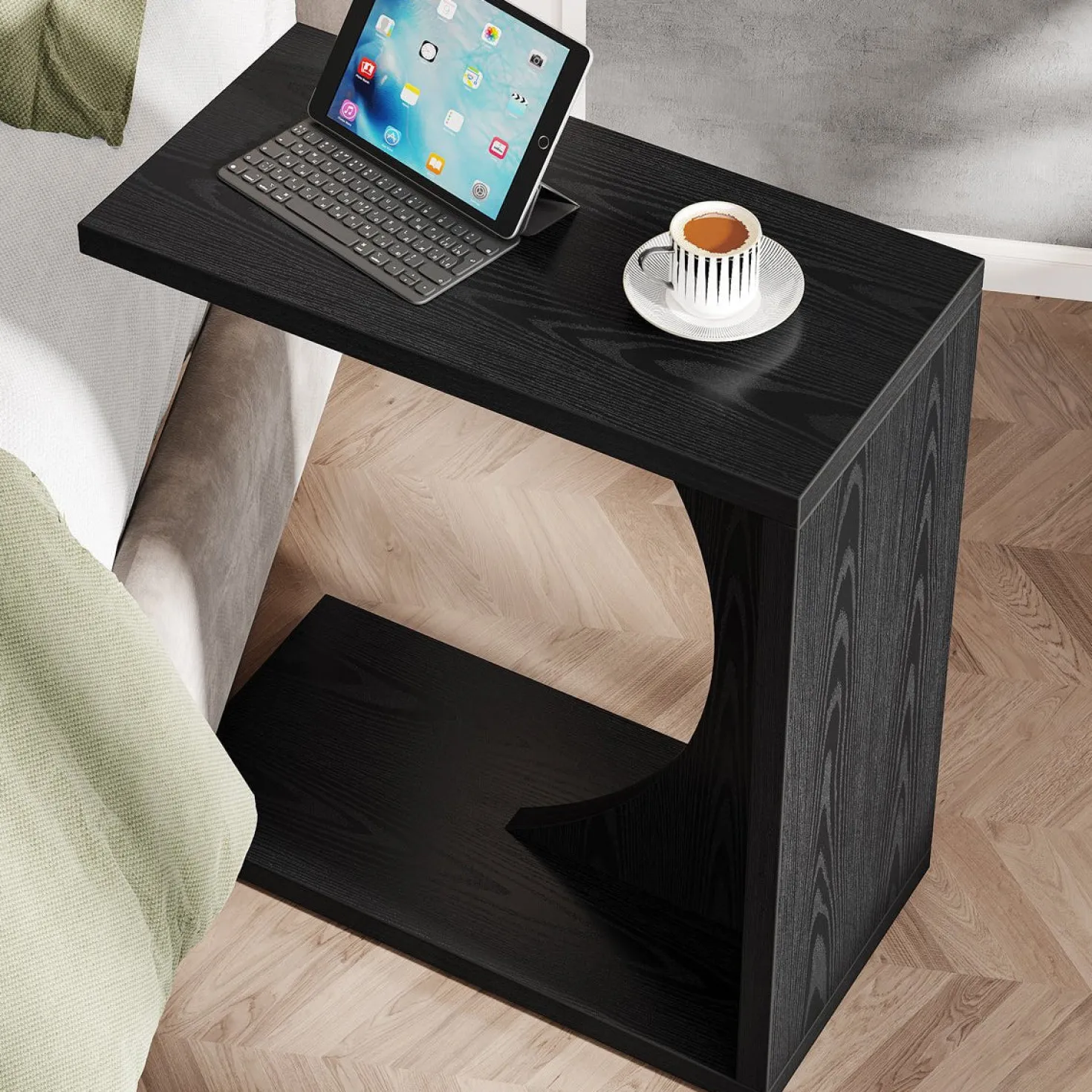 C-Shaped End Table, Sofa Side Table Couch Table for Small Space