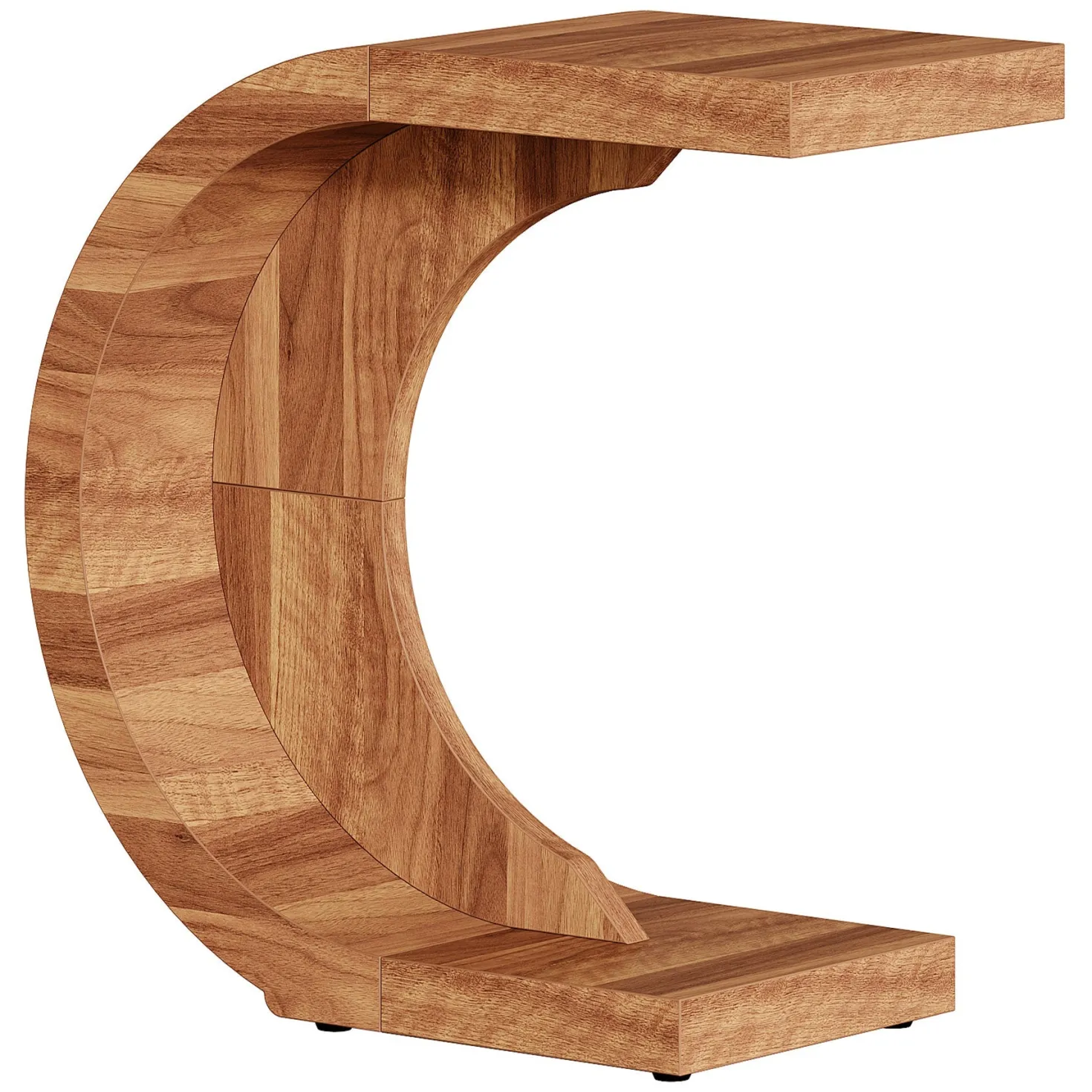 C-Shaped End Table, Wood Side Table for Couch Sofa