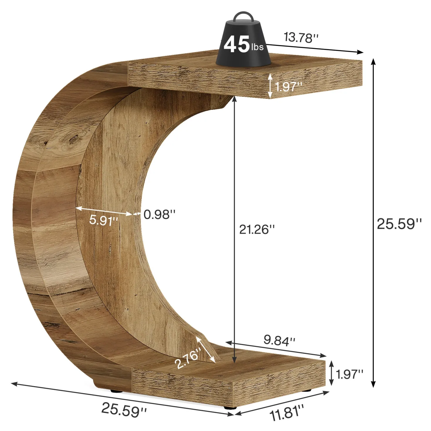 C-Shaped End Table, Wood Side Table for Couch Sofa