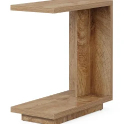 C-Shaped End Table, Wood Side Table Nightstand Bedside Table