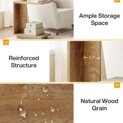 C-Shaped End Table, Wood Side Table Nightstand Bedside Table