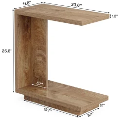 C-Shaped End Table, Wood Side Table Nightstand Bedside Table