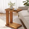 C-Shaped End Table, Wood 2-Tier Side Table Bedside Nightstand