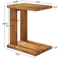 C-Shaped End Table, Wood 2-Tier Side Table Bedside Nightstand