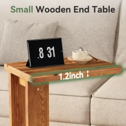 C-Shaped End Table, Wood 2-Tier Side Table Bedside Nightstand