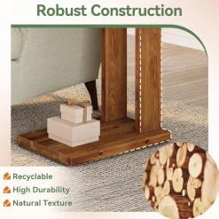 C-Shaped End Table, Wood 2-Tier Side Table Bedside Nightstand