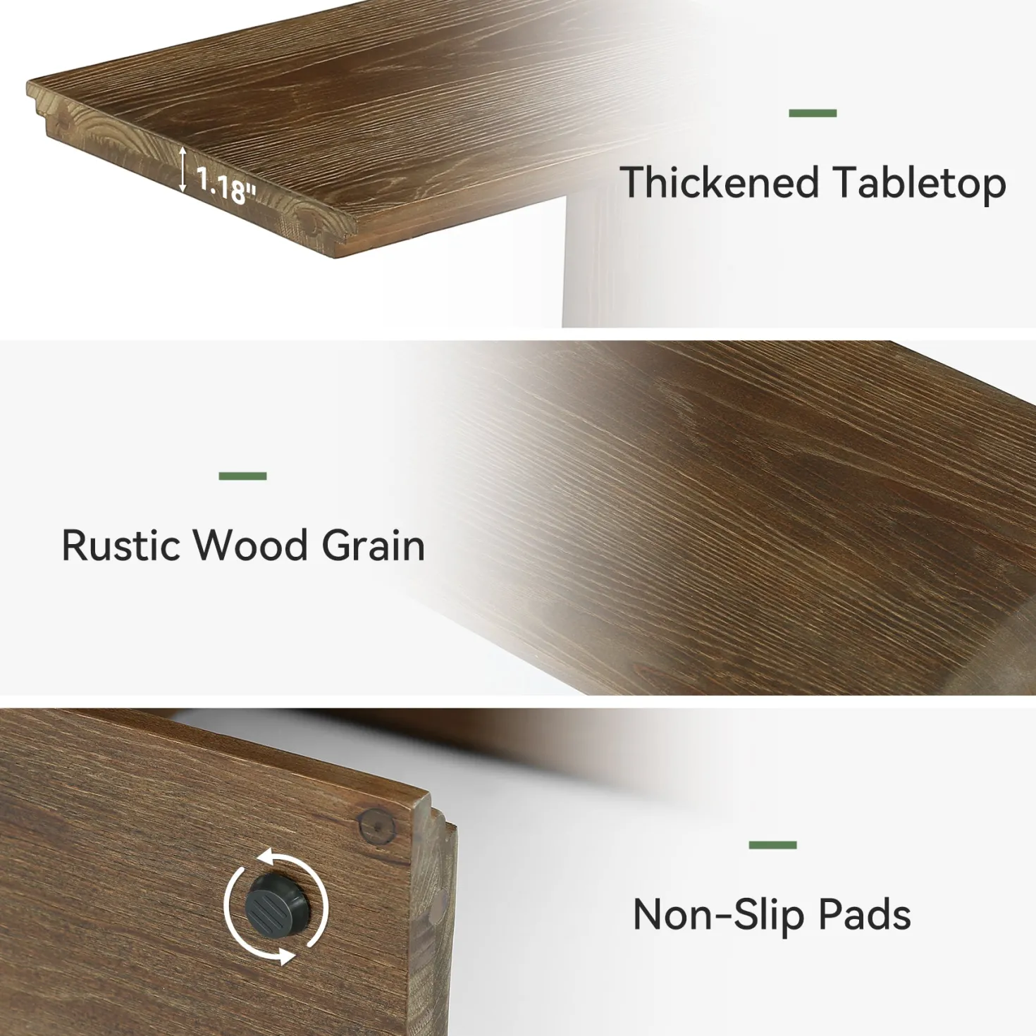 C-Shaped Solid Wood End Table for Sofa Side, Narrow Side Table for Living Room and Bedroom