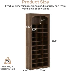 30-Cube Shoe Rack, 68.9" Shoe Cabinet with Arched Display Shelf for Entryway