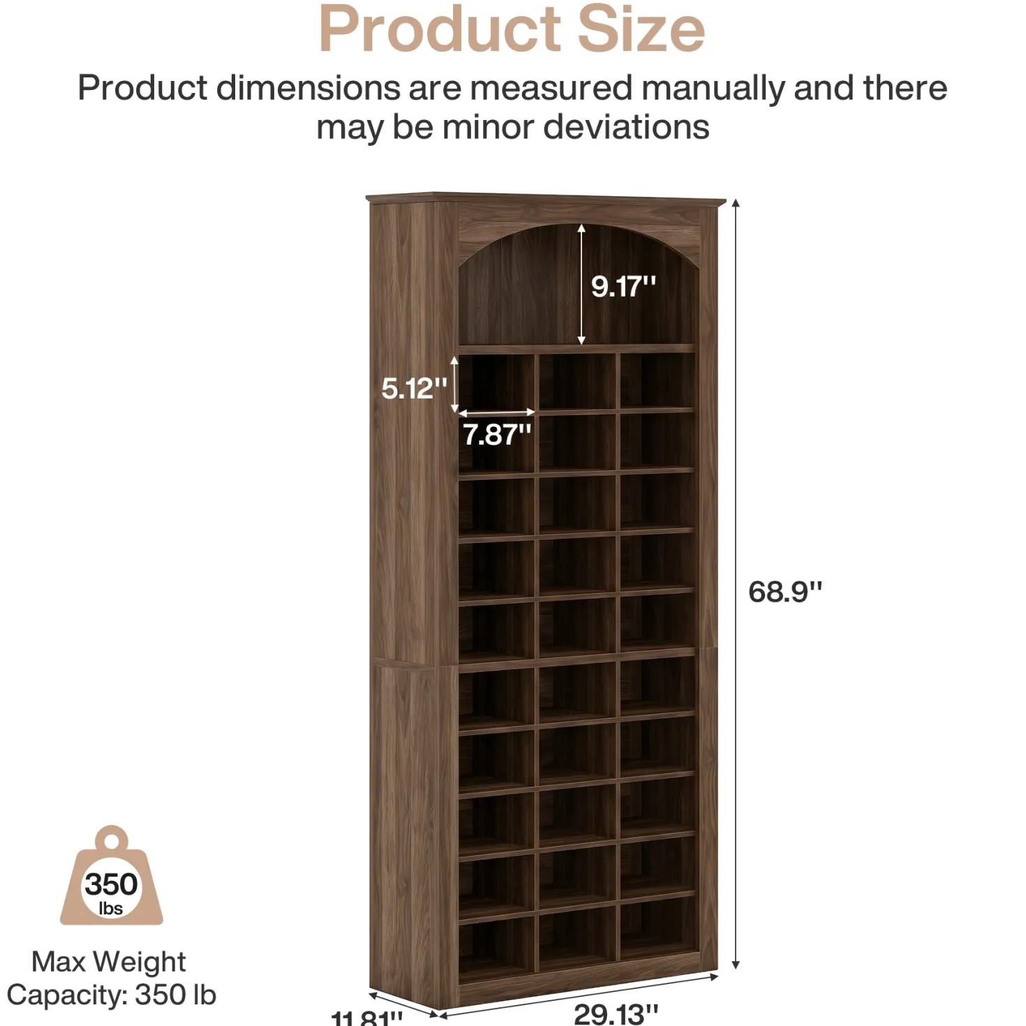 30-Cube Shoe Rack, 68.9" Shoe Cabinet with Arched Display Shelf for Entryway