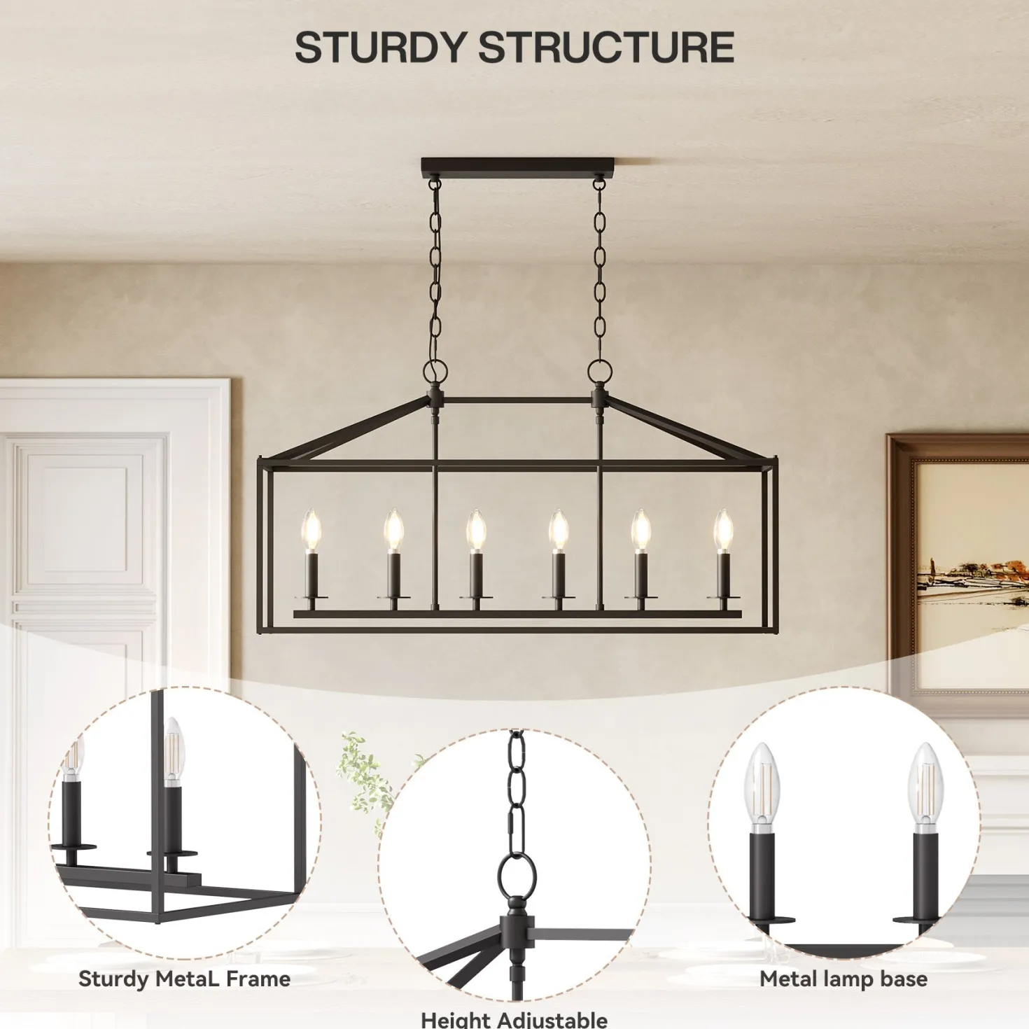Dining Room Chandelier Light Fixtures, Kitchen 6-Light Candle Holder Pendant Lighting