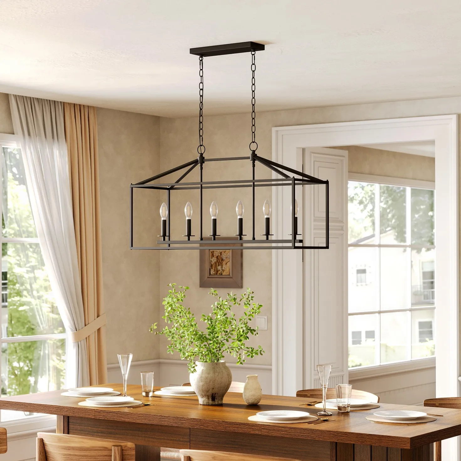 Dining Room Chandelier Light Fixtures, Kitchen 6-Light Candle Holder Pendant Lighting