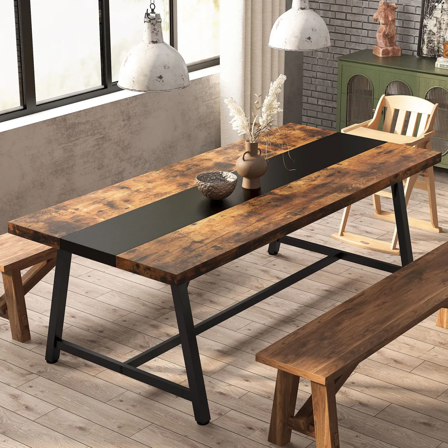 Dining Table for 8 People, 70.87" Rectangular Wood Kitchen Table