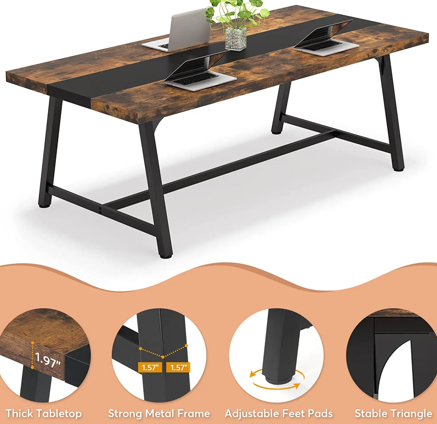 Dining Table for 8 People, 70.87" Rectangular Wood Kitchen Table