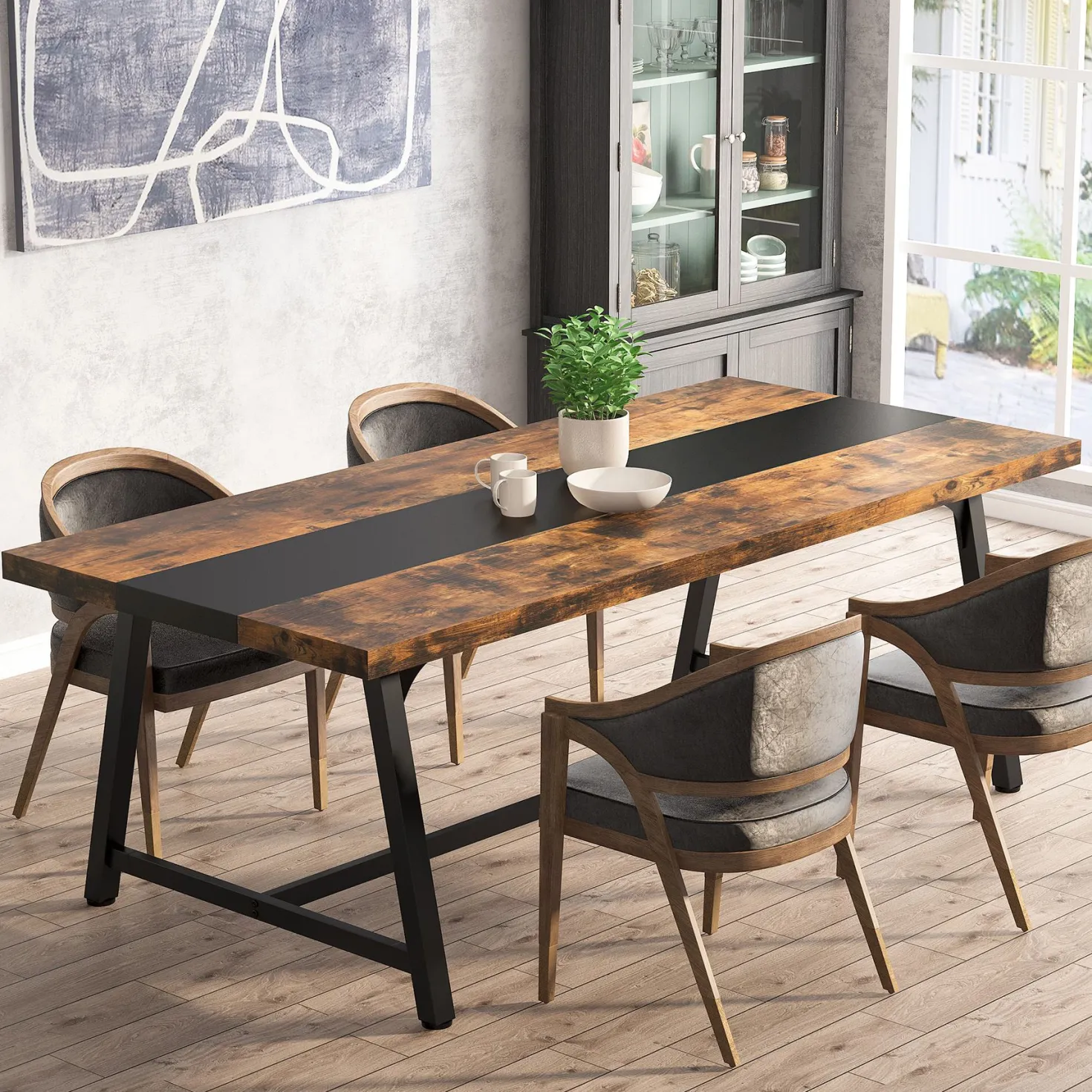 Dining Table for 8 People, 70.87" Rectangular Wood Kitchen Table
