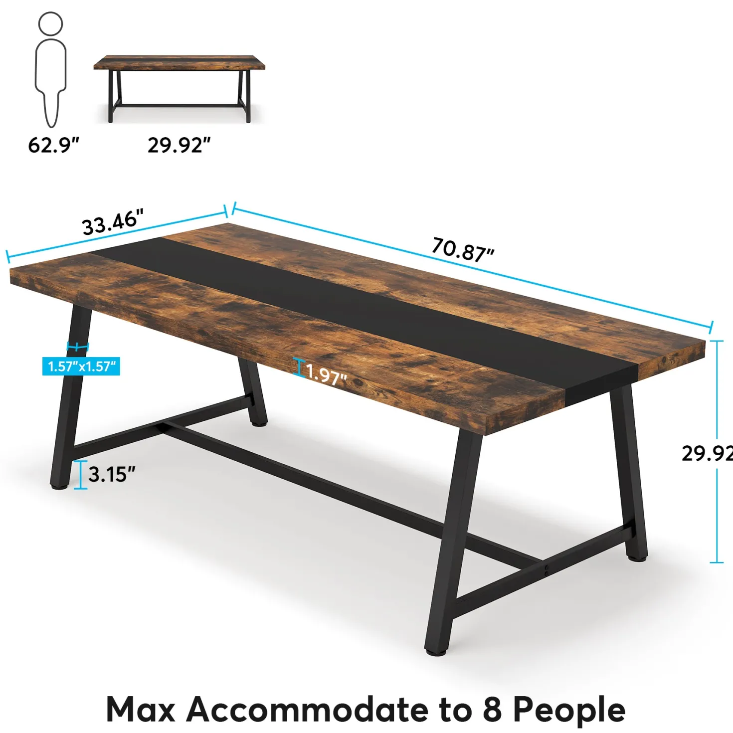 Dining Table for 8 People, 70.87" Rectangular Wood Kitchen Table