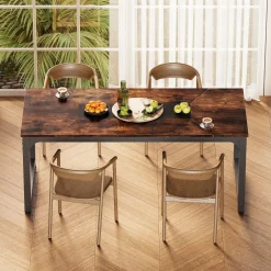 Dining Table for 6-8 Person, Industrial Kitchen Table with Metal Frame