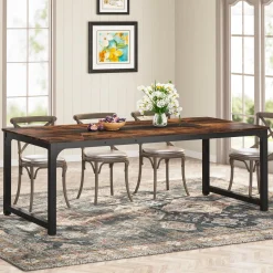 Dining Table for 6-8 Person, Industrial Kitchen Table with Metal Frame