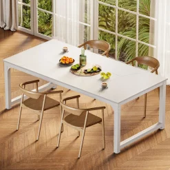 Dining Table for 6-8 Person, Industrial Kitchen Table with Metal Frame