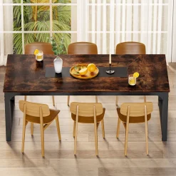Dining Table for 6-8 Person, Industrial Kitchen Table with Metal Frame