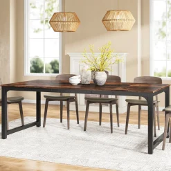 Dining Table for 6-8 Person, Industrial Kitchen Table with Metal Frame