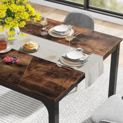 Dining Table for 6-8 Person, Industrial Kitchen Table with Metal Frame