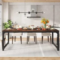 Dining Table for 6-8 Person, Industrial Kitchen Table with Metal Frame