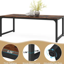 Dining Table for 6-8 Person, Industrial Kitchen Table with Metal Frame