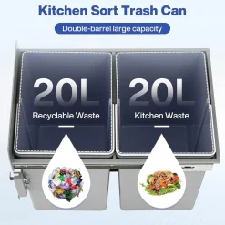 Double Pull Out Trash Can, Garbage for Under Kitchen Cabinets 44 Qt with Soft-Close Slides