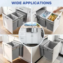 Double Pull Out Trash Can, Garbage for Under Kitchen Cabinets 44 Qt with Soft-Close Slides