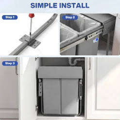 Double Pull Out Trash Can, Garbage for Under Kitchen Cabinets 44 Qt with Soft-Close Slides