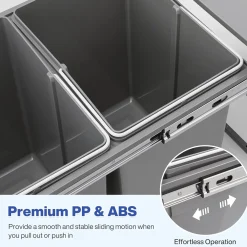 Double Pull Out Trash Can, Garbage for Under Kitchen Cabinets 44 Qt with Soft-Close Slides