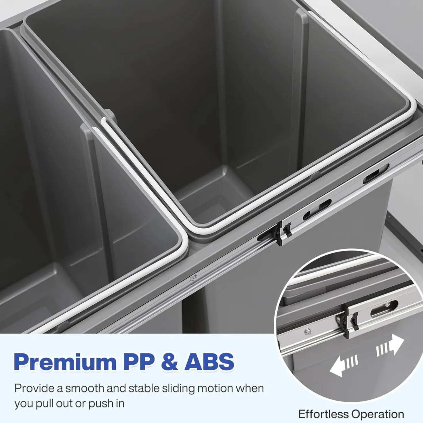 Double Pull Out Trash Can, Garbage for Under Kitchen Cabinets 44 Qt with Soft-Close Slides