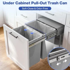 Double Pull Out Trash Can, Garbage for Under Kitchen Cabinets 44 Qt with Soft-Close Slides