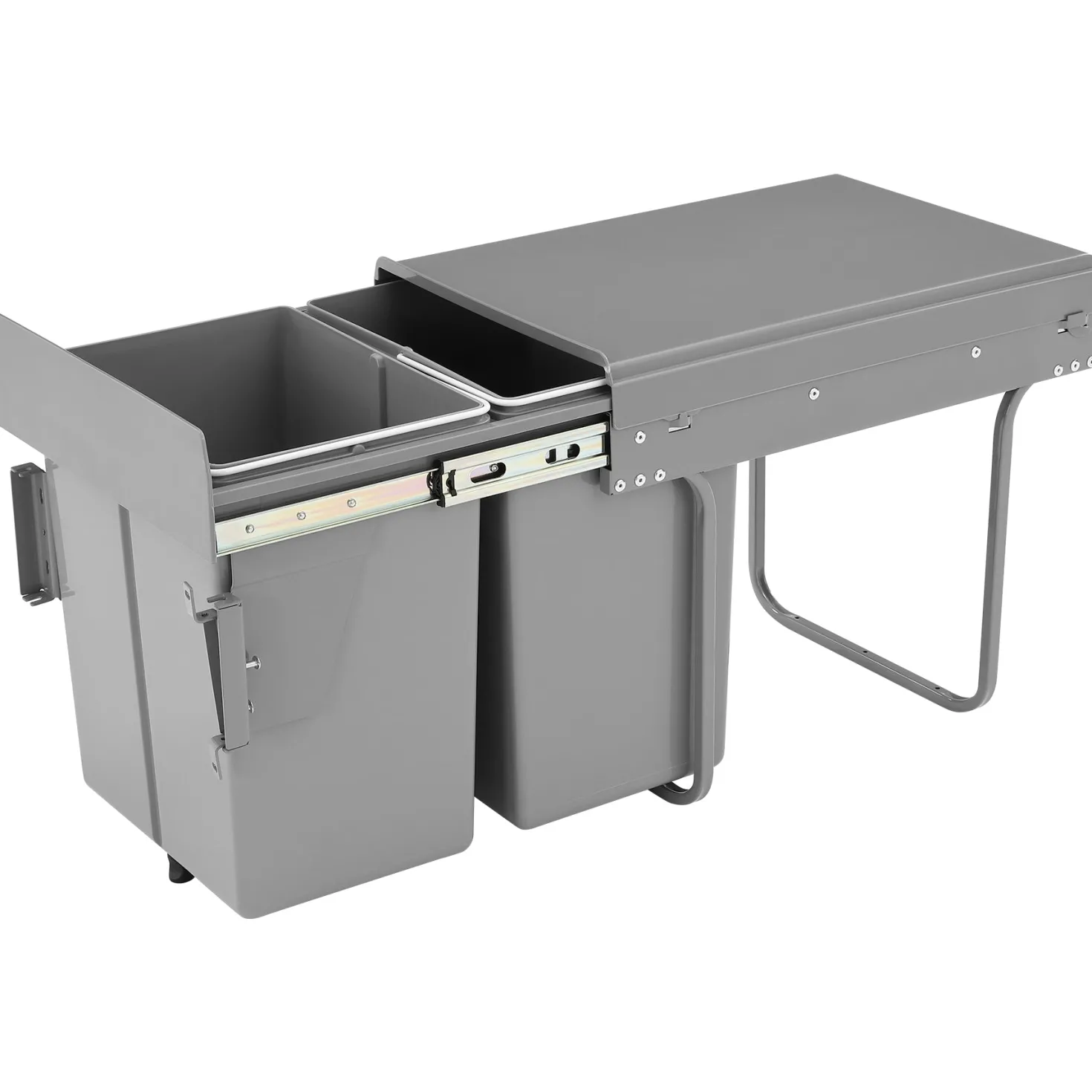 Double Pull Out Trash Can, Garbage for Under Kitchen Cabinets 44 Qt with Soft-Close Slides