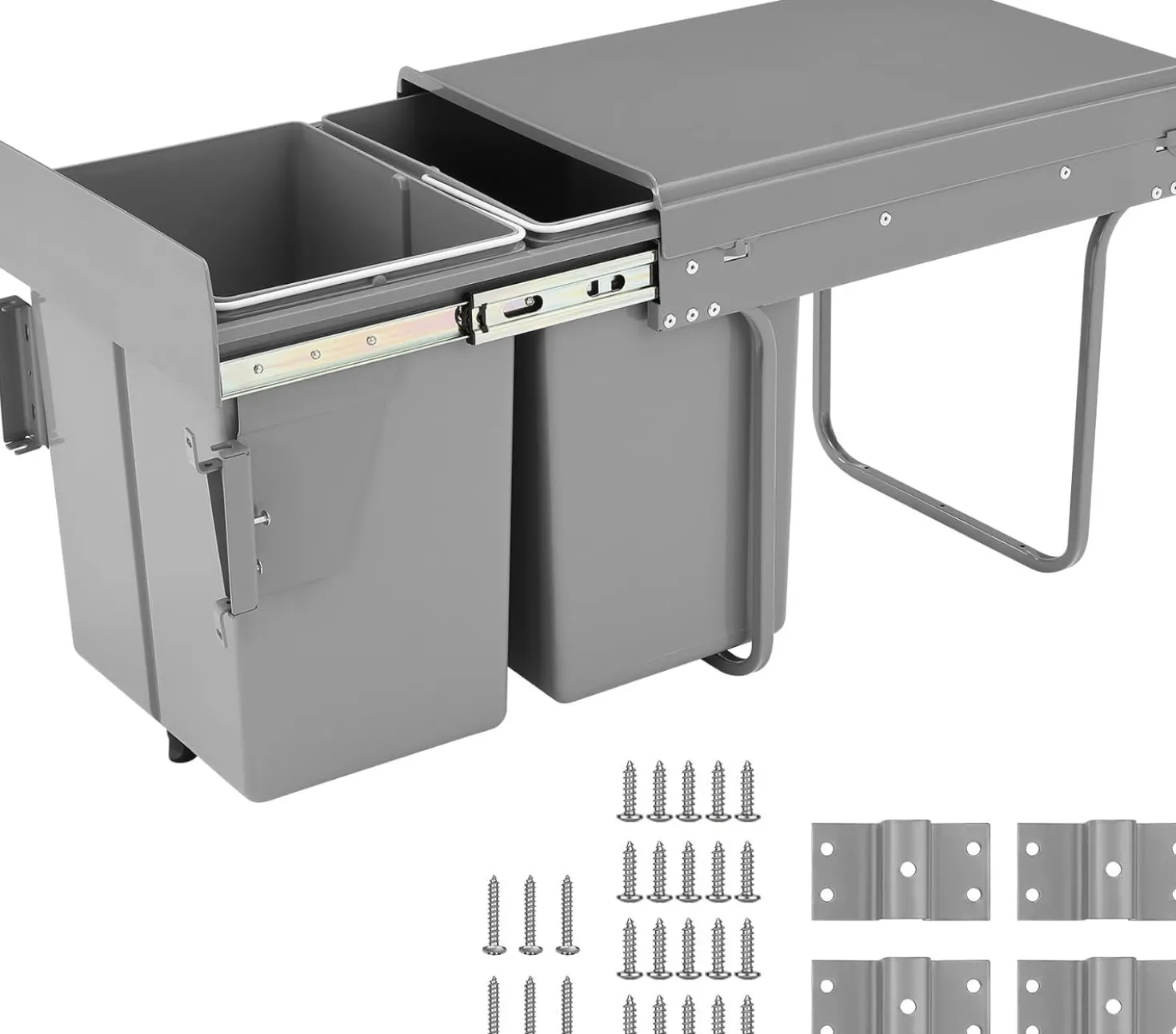 Double Pull Out Trash Can, Garbage for Under Kitchen Cabinets 44 Qt with Soft-Close Slides